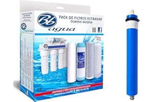 Membrana 50 GPD + Pack de 4 Filtros: Sedimentos, Carbón GAC, Carbón Block y Post Filtro de Coco Natural. Bbagua
