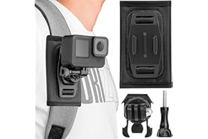 CHROMLIVES Sac à Dos Bandoulière Support de Fixation Compatible avec Gopro Hero 11/10 / 9/8 / 7/6 / Mini DJI Osmo Action Caméra Sac Dos Support Pivotant à 360 ° avec épaulettes Réglables et J Hook