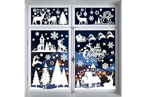 UEOTO Vetrofanie Natalizie per Finestre, 9 Fogli Adesivi Natalizi per Finestre Vetro Decorazioni Natalizie Riutilizzabili Bianche Vetrofanie Natale per Vetrine Negozio Grandi Addobbi Natalizi per la Casa