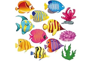 CHIAZLLTA 48 Stück Fischausschnitte Papier bunte Klassenzimmer Dekoration Ozean Meer Tier Ausschnitte Akzente tropische Fische Akzente Ausschnitte mit Klebepunkt für Pinnwand Schule 5,9 x 5,9 Zoll