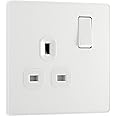 BG Electrical Single Switched Power Plug Wall Socket, Screwless Front Plate, Round Edges, Evolve, Pearlescent White, 13A, PCDCL21W