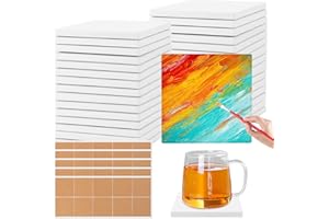 DAJAVE 20 sottobicchieri in ceramica quadrati 10 x 10 cm, bianchi, per bambini, fai da te, bricolage, con base in sughero