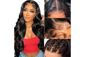 MegaLook Upgraded Bleached knots Body Wave 13x4 Pre Cut Lace Front Wigs Human Hair 200% Denisty Brazilian Human Hair Pre Plucked with Baby Hair Glueless Wigs Natural Black Color 24 Inch