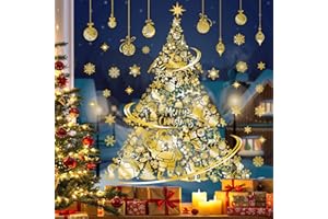 decalmile Pegatinas de Ventana Grande Arbol de Navidad Dorado Vinilos para Ventanas Papá Noel Muñeco de Nieve Copo de Nieve Adhesivos Pared Ventanas Navidad Ventana Puerta Tienda Cocina