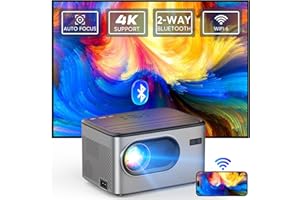 Puxinat Beamer 【Autofokus/Trapezkorrektur 6D/4P】 20000L Native 1080P Mini Beamer, WiFi6 Bluetooth Beamer 4K Unterstützt, 50%-100% Zoom Tragbar Projektor, Kompatibel mit Smartphone/TV Stick/Laptop