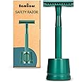 Metal Safety Razor with stand | Sea Green Shaving Razor | Metal Razors for Men and Women | Bambaw