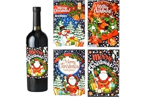 URROMA 48 Etichette Natalizie per Bottiglie di Vino, 4 Disegni, Adesivi per Bottiglie di Vino di Natale, Involucri per Bevande per bomboniere di Natale Forniture Decorative
