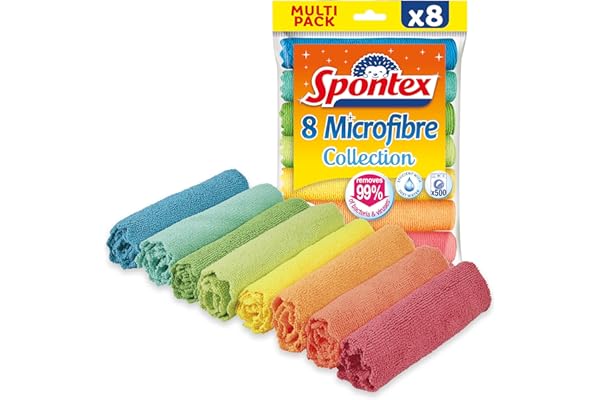 Spontex Microfibre Collection | Microfibres Multi-usages | 8 Chiffons de Nettoyage en Microfibre