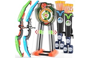 HYES Arrow and Bow Toy for Children, Archery Set with Bow, Suction Cup Arrows, Standing Movable Target, Arrow Holder, Score Targets, Indoor Outdoor Toy Gift for Boys Girls