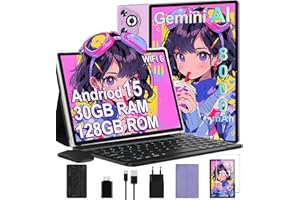 DGHRTI Tablet Android 15, 30GB RAM 128GB ROM(TF 2TB Expandible), 10 Pulgadas, 8000mAh, WIFI 5G, GPS/BT5.0/OTG, Face ID, Widevine L1, Tableta de Cuerpo Metálico con Teclado, Mouse y Funda Protectora -Violeta
