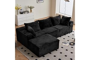 ‎VAMCHEER Vamcheer Ecksofa mit Schlaffunktion - Big Sofa 3 Sitzer für Wohnzimmer, L Form Couch, Modulares Schlafsofa, Moderne Schlafcouch, Eckcouch mit 5 Kissen, 274 x 102 cm, Schwarz