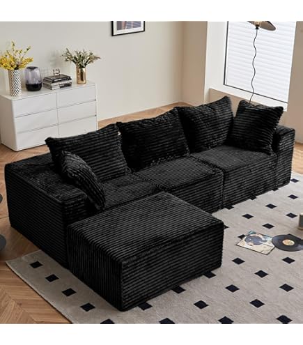 Cord Bodensofa Cloud Couch - 155cm Bequemes Schlafsofa Mit 3 Kissen