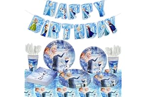 DEREINE Pappteller Kindergeburtstag, Partygeschirr 82-teiliges für Mädchen Geburtstag-7''Pappteller, 9''Pappteller, Tischdecke, Servietten, Pappbecher, Messer, Gabeln, Löffel, Banner