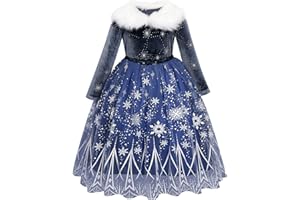 FYMNSI Girls Elsa Anna Costume Dress Party Outfit Fancy Dress Up Snow Queen Princess Halloween Carnival Cosplay Dress for 2-8 Years