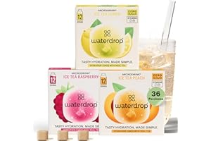 WATERDROP MICRODRINK waterdrop® Té Frio Mix, 36 Pastillas Saborizantes Para Agua Sin Azúcar, Te Verde y Negro, 3 Sabores Agua: Melocotón, Limón, Frambuesa, Refresco Instantaneo, Infusiones Variadas Polvo, Ice Tea