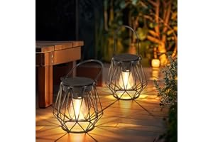 Ketom 2 Pezzi Lanterna Solare da Esterno, IP65 Impermeabile Lampada Solare da Giardino, Appendere/In Piedi, LED Retro Illuminazione per Balcone Terrazza Festa Decorazione, Bianco Caldo, Esagono