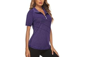 Flikity Womens Polo Shirts UK 1/4 Zip Quick Dry Ladies Golf Tops Moisture Wicking Sport Gym Athletic Tops Casual Workout Tops Yoga Tennis Runnning T Shirts S-2XL