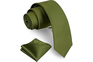 Gusleson 2.4" Slim Necktie and Handkerchief Set For Men Solid Skinny Tie