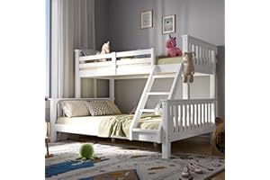 Blisswood Triple Bunk Bed – 4ft6 Double & 3ft Single Pine Wooden Bed Frame with Ladder, Triple Sleeper for Teens & Kids Adults, Space-Saving Bunk for Bedroom or Guest Room (White_L198 x W143 x H146cm)