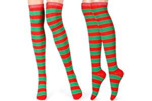 TATUO 2 Pair Women's Long Striped Socks Over Knee Thigh High Stockings for St. Patrick's Day Independence Day