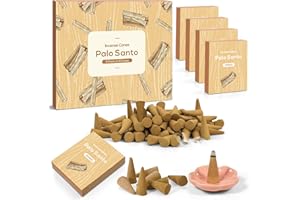 SCENT-HI Coni di Incenso Palo Santo 120 Coni - Set di 8 Scatole di 15 Coni Fresco Fragranza Legno di Sandalo - Fragranze per Relax, Meditazione e Per la Casa e L'arredamento 1 Porta Coni