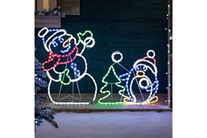 Christow Snowman & Penguin Christmas Light, LED Rope Light Silhouette, Flashing Animated Snow Fight Decoration, Indoor Outdoor, Free Standing & Wall Mountable, Mains Operated (H87cm x W135cm)