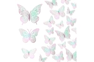 LDYLLICSTYLE Butterfly Stickers,Wall Decor,Room Accessories,Butterfly Wall Stickers,Butterfly Decorations,Decorations For Bedroom,Girls Room Decor,Butterfly Wallpaper,Butterfly Wall Art,Dazzling Colour Pink（24pcs）