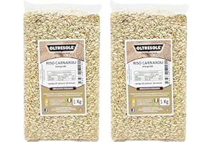 Oltresole - Riso Carnaroli Integrale Artigianale Italiano - riso non raffinato con alta quantità di fibre, adatto per risotti e insalate di riso, confezione da 2 Pacchi da 1 Kg sottovuoto