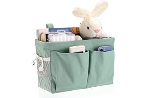 IGNPION Canvas Bedside Storage Bed Pockets Baskets Hanging Adjustable Tape Dormitory Bed Organizer Caddy Multi-purpose Hanging Storage Bag for Home Office School Dorm Hospital, Green