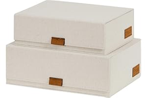 LOVE !T STORE !T LOVE IT STORE IT - Premium pudełka do przechowywania z pokrywką – materiał lniany – magnetyczne zamknięcie – pokrywka z klapką – beżowe – 28 x 20 x 8,5 cm i 32 x 22 x 10,5 cm