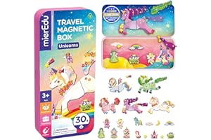 mierEdu Magnetspielbox Kinder Einhorn ab 3 Jahre – Magnetbuch mit 36 Teilen & 2 Szenen – Magnetspiel für Mädchen & Jungen – Ideales Reisespiel für Auto, Flugzeug & Bahn – Geschenk für Kinder