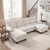 NuvlaGu sof&aacute; de 4 plazas en forma de U con chaise longue, sof&aacute; tapizado moderno en chenilla, sof&aacute; cama con respaldo ajustable