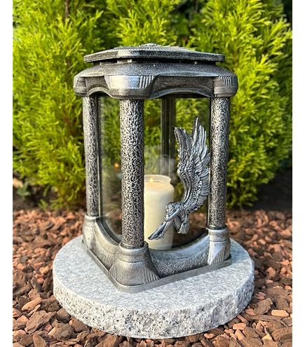 Grablaterne Aus Aluminium Auf Granitsockel – Modell Orion, Inklusive Grabkerze, 17 Cm Breit