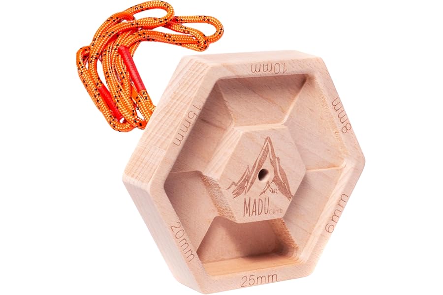 Madu Climb Portable Fingerboard – Solid Hardwood 6-Edge Hangboard for Rock Climbing Training | Compact One-Piece Grip Strength Tool for Climbers