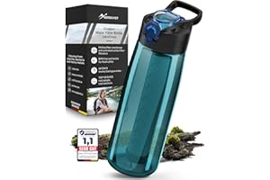 BERGKVIST® Gourde filtrante d'eau extérieure OBSIDIAN (650ml) - Bouteille filtrante pour une eau potable propre - Traitement de l'eau pour l'équipement de camping et de survie - turquoise