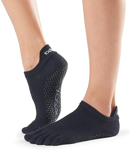 Chaussettes ToeSox Luna Demi-orteil Antidérapantes - Noir/Rouge/Blanc - Pilates Yoga - Taille M