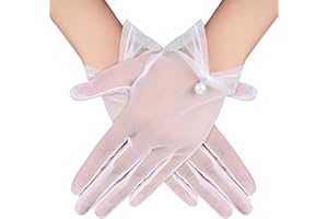 YOLEV Guantes de Boda Blancos para Novia Guantes Transparentes Vintage para Mujer Guantes de Muñeca de Encaje de Perlas Accesorios para Fiesta de té de Opera para Mujer y Niña