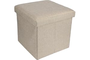 Oceano Pouf Contenitore Pieghevole Poggiapiedi Sgabello in Misto Lino Cassapanca Bauletto Ottomane Porta Giochi Organizzatore Poltrona per Soggiorno Ingresso Camera da letto (Beige 30x30x30)
