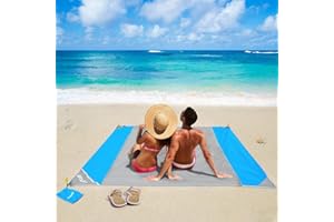 OUSPT Beach blanket 210 x 200 cm, picnic blanket, beach blanket, sand-free, 4 attachment corners, ultra-light, compact, waterproof and sand-repellent