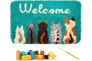 CCWORAN Kit de fabrication de tapis en forme de chat pour adultes - Kit de tapisserie avec crochet et tapis en maille imprimée - Fil de laine