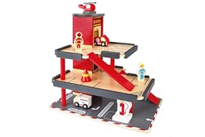 ColorBaby 49318 WOOMAX 49318-Woomax Feuerwehrstation aus Holz + 18 m, bunt, normal
