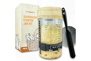 myFERMENTS Premium Sourdough Starter Jar Glass (1000ML - 33OZ) - Sourdough Starter Kit Beginners - Essential Bread Making Accessories and Supplies for Perfect Sourdough Bread.
