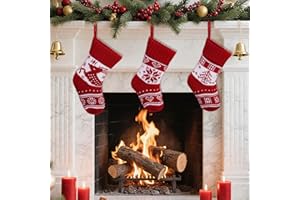 Shyllin Calcetines Navidad Chimenea, 3 Piezas Calcetines de Navidad para Colgar Punto, Calcetines de Papá Noel Medias de Navidad, Botas de Navidad, Bolsas Regalo para Decoracion Árbol de Navidad