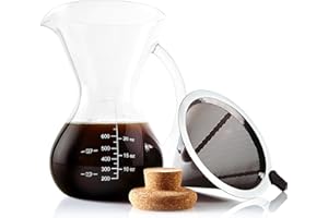 Apace Living Set Caffettiera Pour Over con Filtro Misurino da Caffè e Tappo in Sughero – Elegante Dripper per caffè con Caraffa in Vetro & Filtro Permanente in Acciaio Inox (800 ml)