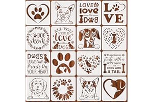 JSRQT 16 Pieces Dog Painting Template DIY Craft Template Plastic Drawing Stencils for Painting Dog Paw Sunflower Love Heart Stencils for Crafts Reusable Wall Stencil for Scrapbooking Furniture