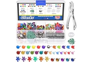 Glarks Set di 491 fermacampioni di carta in metallo, multicolore e forma, con rondelle e perforatore, per lavori artistici e progetti fai da te di scrapbooking