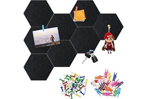 HonGien 8 Pièces Panneau de Liège, Tableaux à Mémos Auto-Adhésif Hexagone, Tableaux en liège pour la Décoration Murale de Chambre à Coucher de Cuisine de Bureau (Noir)