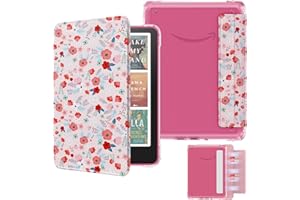 MoKo Custodia Magnetica Staccabile per 7" Kindle Paperwhite 12a Gen 2024 & Kindle Colorsoft 2024/2025,Chiaro Luce Posteriore Antigraffio e Copertura a Conchiglia con Auto Wake/Sleep, Primavera Rosa