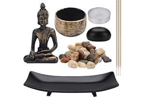 Belle Vous Budda Statua Candela e Porta Incenso per Bastoncini in Vassoio Giardino Zen - Pietra Naturali, Porta Candele e Mini Statua - Porta Candele da Tavolo per Regalo, Decorazioni Casa e Ufficio