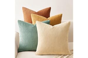 Topfinel Housse Coussin Canape 40x40 en Velours Côtelé Bleu-Orange Dégradé Motif à Rayure Lot de 4 Décoration de Coussin pour Chambre Salon Jardin Fauteuil Lit Style Boheme Luxe Moderne